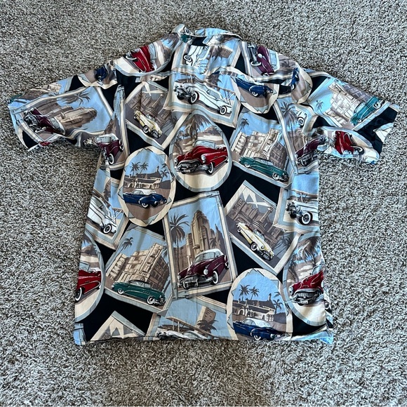 Vintage- Men's Short Sleeve Shirt - Blue Multi Car Print - Picture 4 of 6